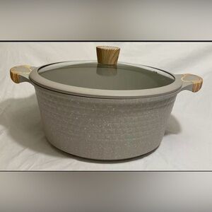 Deane & White D&W Casserole Stock Pot Nonstick Beige Lid 10.3-QT, 12.5” Cookware